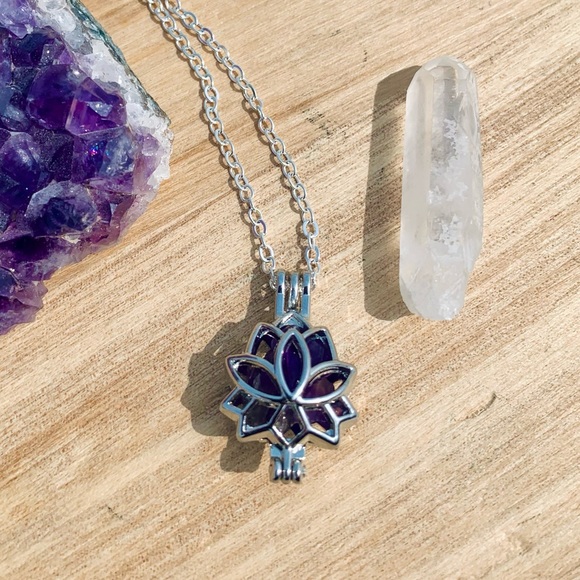 Amethyst Lotus Flower Caged Necklace - Picture 2 of 7